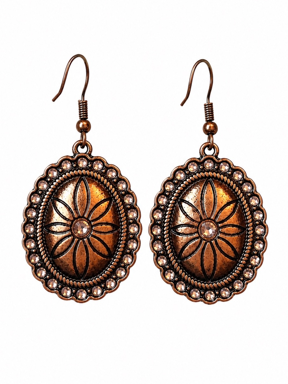 Lucky You Copper Floral Pink Rhinestone Earrings Western Boho NWT 🌸
